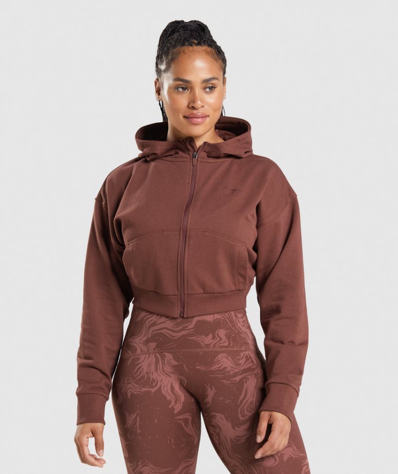 Bluzy Z Kapturem Gymshark GS Power Cropped Zip Damskie Brązowe | PL 208FOW